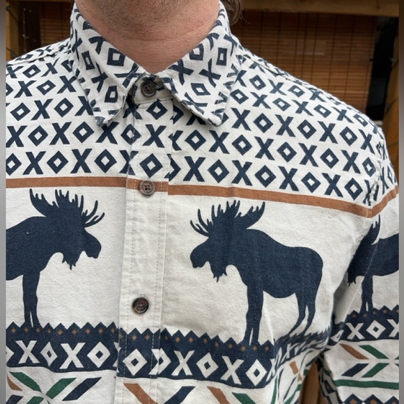 Chaps 1978 Ralph Lauren Aztec Moose Pattern Button Down - Picture 2 of 9